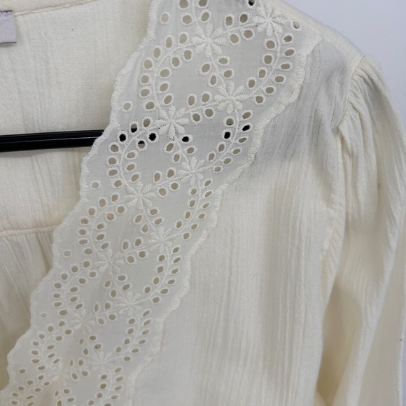 Madewell Eyelet Lace Trimmed Button Up Blouse Ivory Long Sleeve Women Size M - Picture 4 of 4